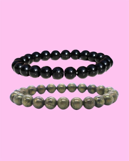 Riche Rich Original Stone Pyrite Obsidian Bracelete Combo